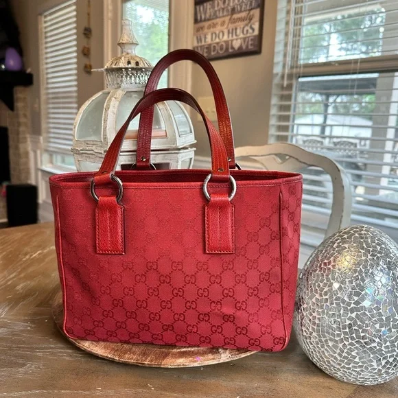Gucci Red GG Canvas Tote with Leather Handles - Picture 1 of 14